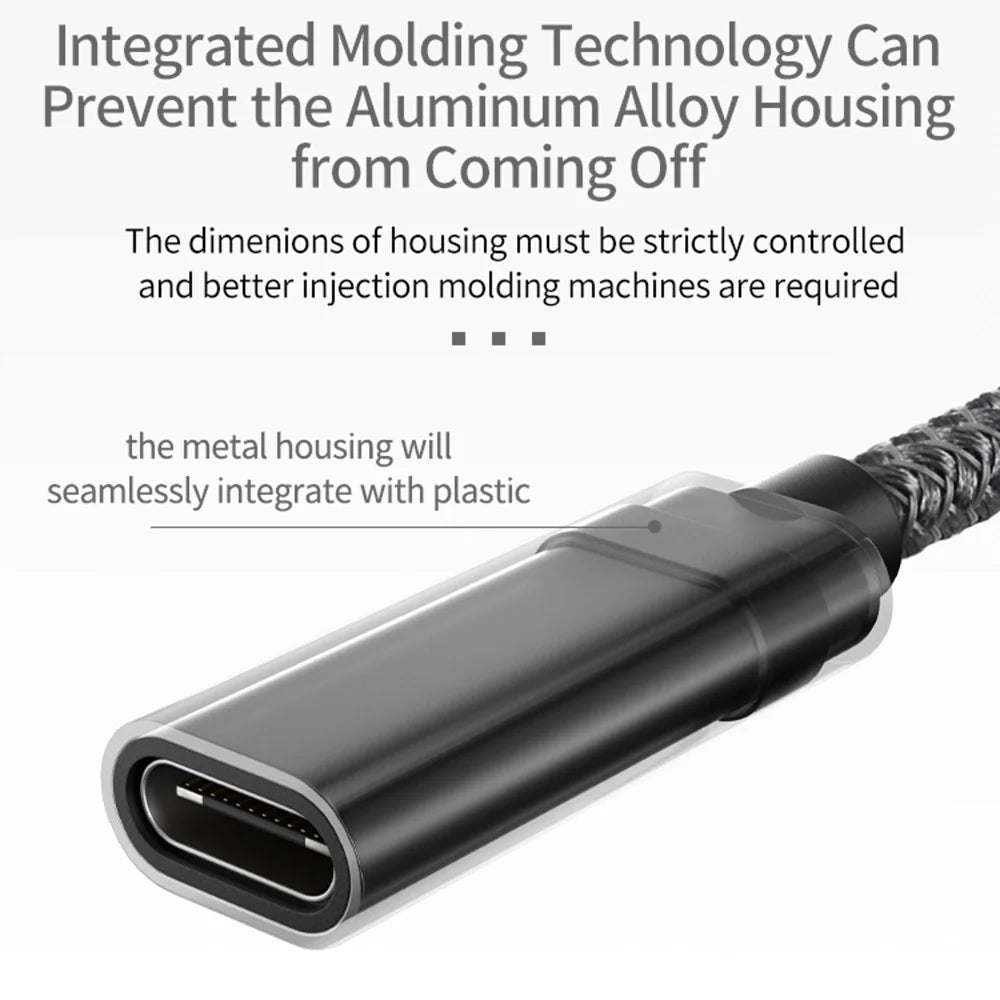 Portable USB-C Female to USB-A 3.0 Male Adapter Cable (Aluminum Alloy Plug + Braided Cable) - Black - 7