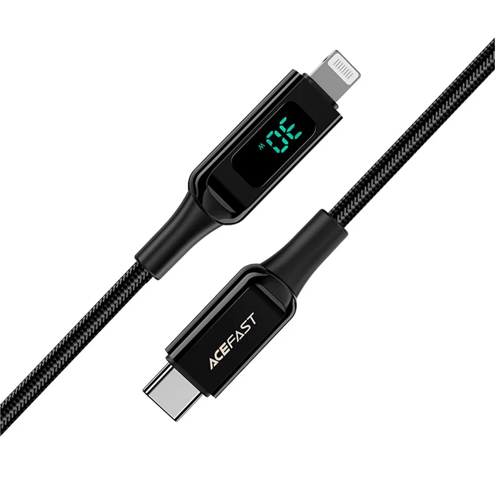 ACEFAST C6-01 for iPhone 15 Series MFi Certified USB-C to Lightning Zinc Alloy Braided Charging Data Cable with Digital Display - Black - 2