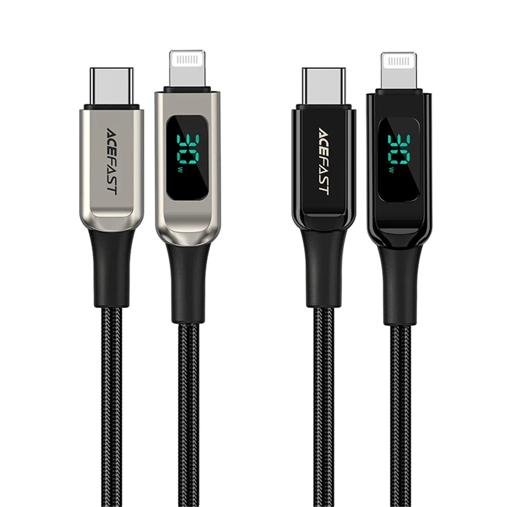 ACEFAST C6-01 for iPhone 15 Series MFi Certified USB-C to Lightning Zinc Alloy Braided Charging Data Cable with Digital Display - Black - 4