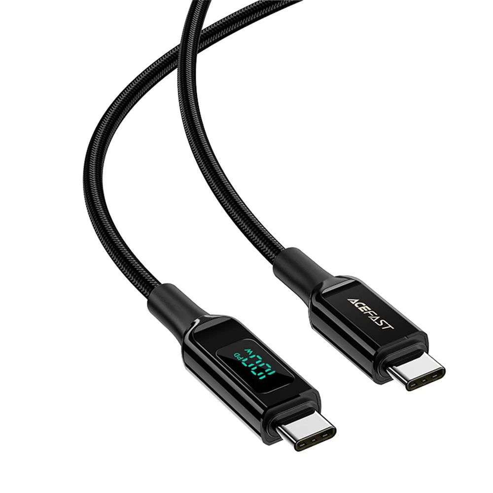 ACEFAST C6-03 for iPhone 15 Series USB-C to USB-C 100W Zinc Alloy Digital Display Charging Cable Braided Data Cord  - Black - 1