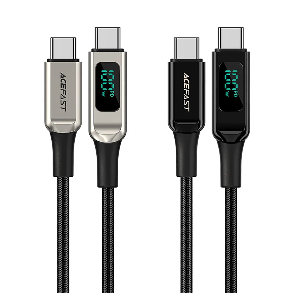 ACEFAST C6-03 for iPhone 15 Series USB-C to USB-C 100W Zinc Alloy Digital Display Charging Cable Braided Data Cord  - Black - 4