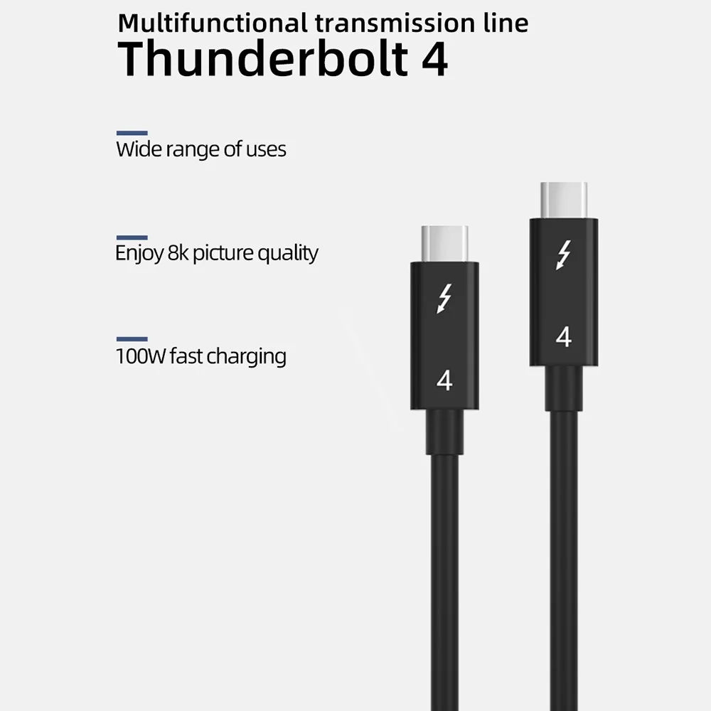 0.8m 100W Fast Charging Thunderbolt 4 Cable 40Gbps Data Transfer Cord Thunderbolt 4 Male to Male Adapter Cable for Thunderbolt 4 Docking Station - Black - 3