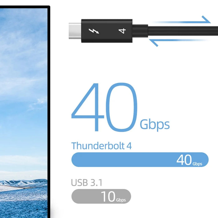 0.8m 100W Fast Charging Thunderbolt 4 Cable 40Gbps Data Transfer Cord Thunderbolt 4 Male to Male Adapter Cable for Thunderbolt 4 Docking Station - Black - 4