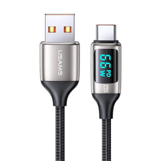 USAMS US-SJ544 U78 1.2m Type-C 6A Digital Display Fast Charging Cable Zinc Alloy Plug Braided Data Cord - White - 1