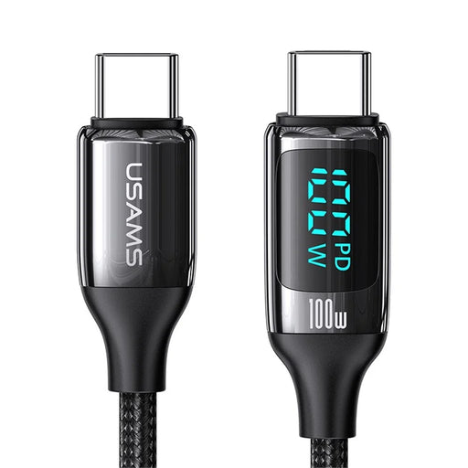 USAMS US-SJ546 U78 1.2m Type-C to Type-C 100W PD Fast Charging Cable Digital Display Zinc Alloy Plug Braided Data Cord - Black - 1