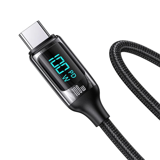 USAMS US-SJ546 U78 1.2m Type-C to Type-C 100W PD Fast Charging Cable Digital Display Zinc Alloy Plug Braided Data Cord - Black - 2