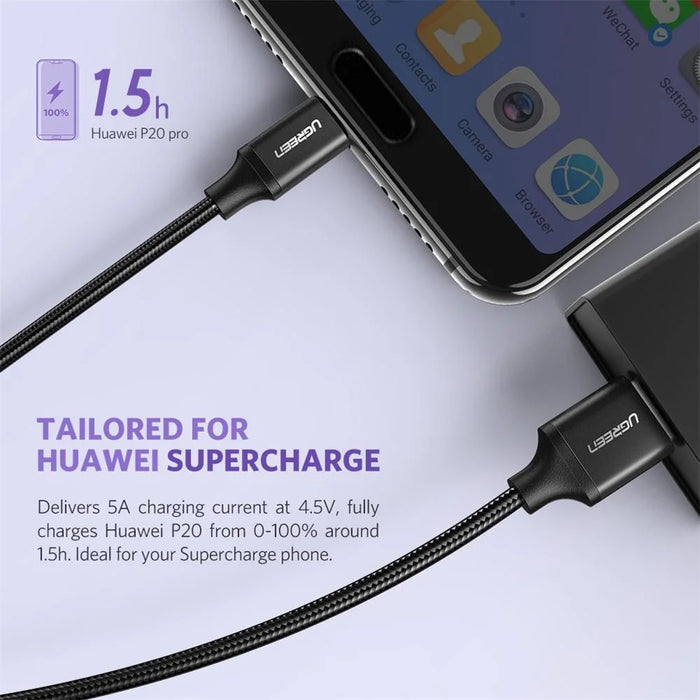 UGREEN 50567 USB C Charging Cable 5A Fast Charging Braided Cord Transmission Data Cord for Huawei SuperCharge - 2