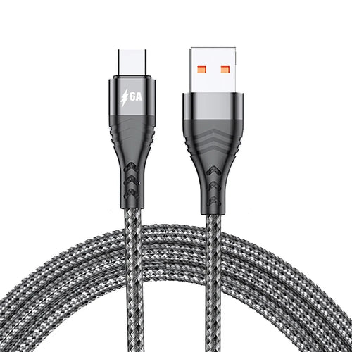 ADC-005 3m 6A 66W Fast Charging Cable USB to Type-C Braided Data Cord for Huawei Samsung - Grey - 1