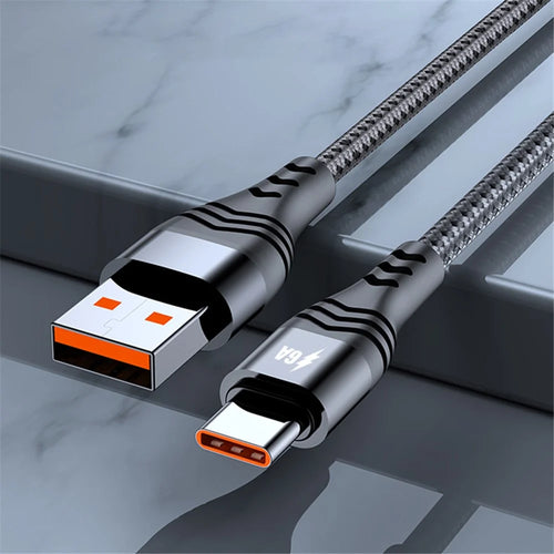 ADC-005 0.5m 6A 66W Fast Charging Cable Braided USB to Type-C High Speed Data Cord for Huawei Samsung - Black - 1