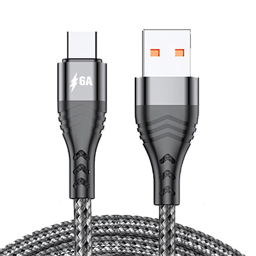 ADC-005 1m 6A 66W USB to Type-C Fast Charging + Data Sync Cable Braided Data Cord for Huawei Samsung - Grey - 1