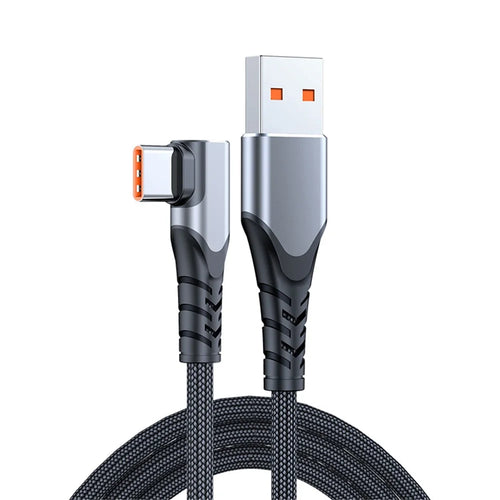 66W Elbow Design Braided USB to Type-C Fast 6A Charging Cable Cell Phone Cable Data Transmission Cord 3m - Grey - 1
