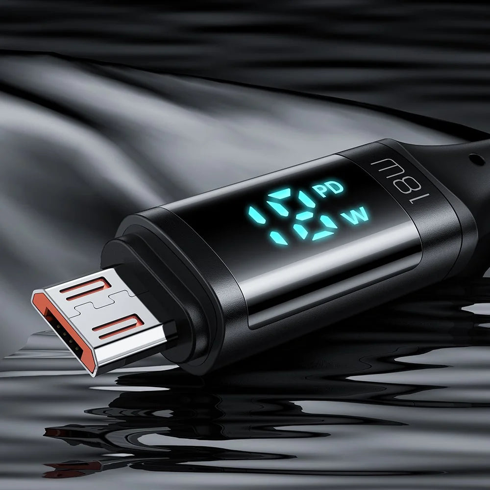 MCDODO CA-1070 1.2m USB A to Micro USB Cable 3A LED Display Charging Cord 480Mbps Data Transmission Cable - Black - 3