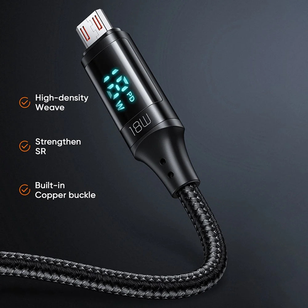 MCDODO CA-1070 1.2m USB A to Micro USB Cable 3A LED Display Charging Cord 480Mbps Data Transmission Cable - Black - 4