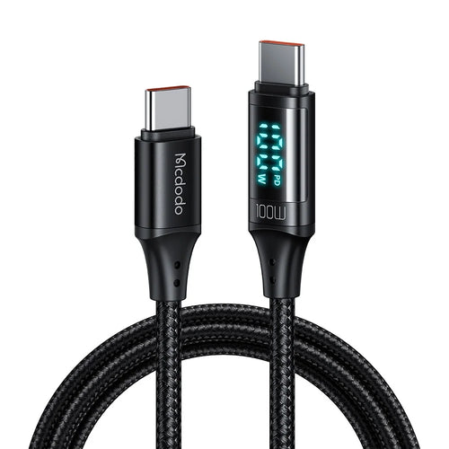 MCDODO MDD CA-1100 1.2m Type C Charging Cable LED Display 100W Fast Charging Cord 480Mbps Data Transmission Cable - Black - 1