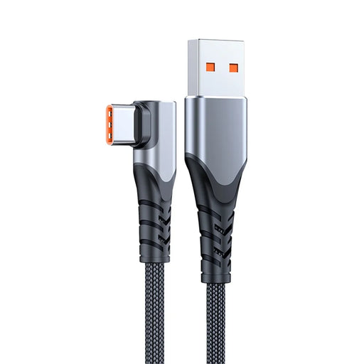 0.5m 66W 6A High Current Fast Charging Cable 90 Degree USB to Type-C Braided Data Cord - Grey - 1