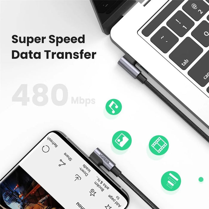 UGREEN 1m USB C to Type C 90 Degree Right Angle Data Cable 100W PD Fast Charge for Laptop/Smartphone/Tablet - 4