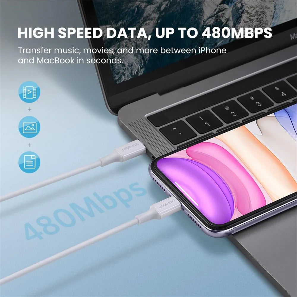 UGREEN 0.25m MFI Certified Type-C to Lightning Data Cable 3A PD Fast Charging Wire - 3