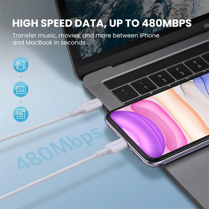 UGREEN 1m for iPhone/iPad/iPod MFI Certified Type-C to Lightning 3A PD Fast Charging Wire 480Mbps High Speed Data Cable - 3