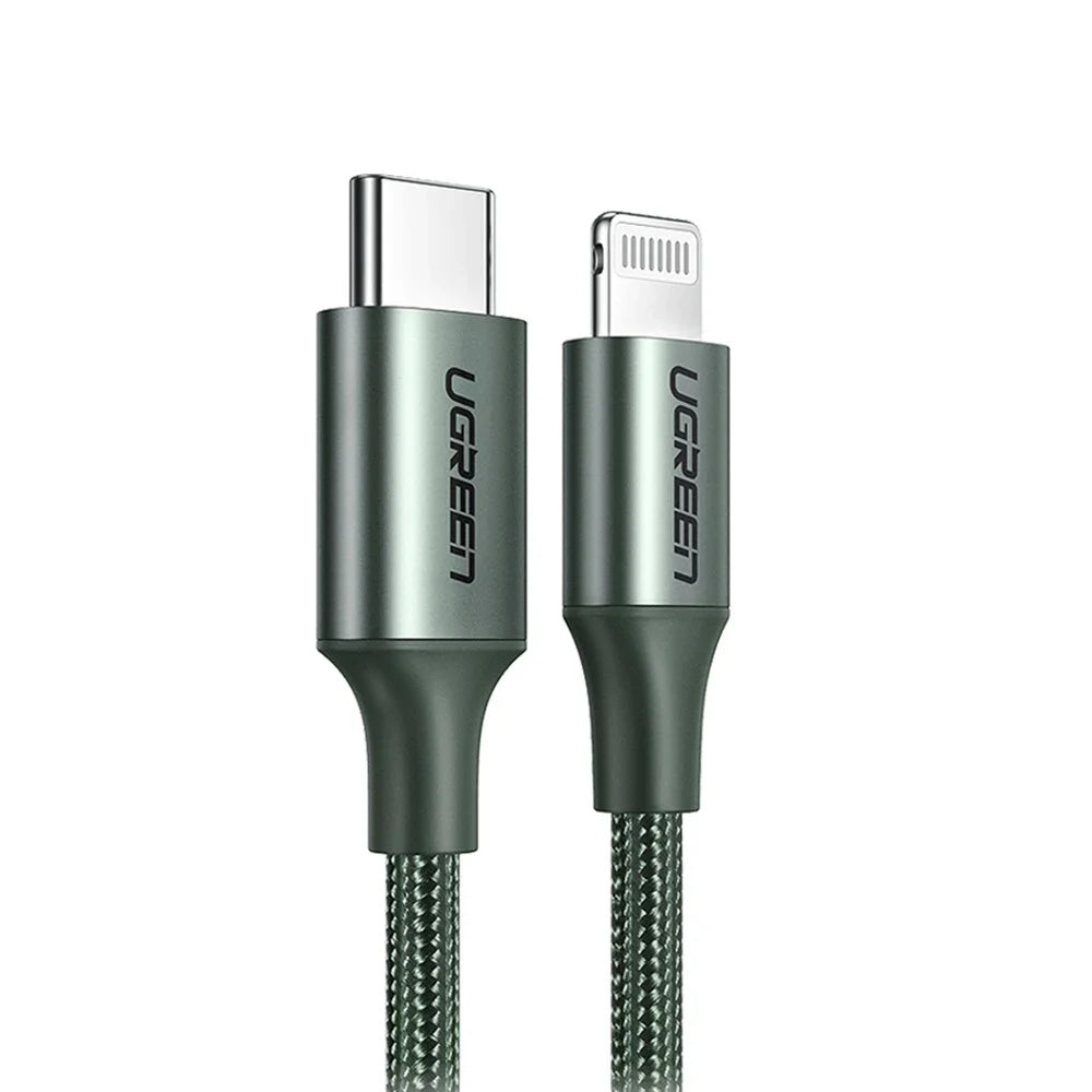 UGREEN MFI Certified Type-C to Lightning 3A PD Charger Aluminum Shell High Speed Data Cable for iOS - Midnight Green - 1