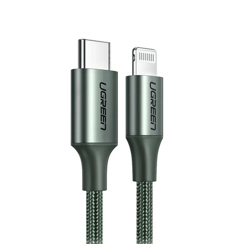 UGREEN MFI Certified Type-C to Lightning 3A PD Charger Aluminum Shell High Speed Data Cable for iOS - Midnight Green - 1