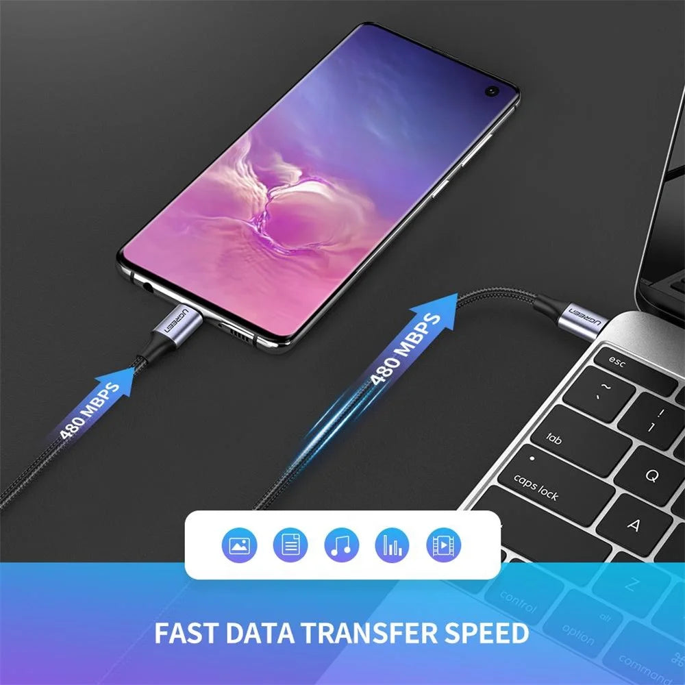 UGREEN 0.5m for Huawei Matebook/MacBook/iPad Pro USB C to C 60W PD Fast Charging Data Cable - 3
