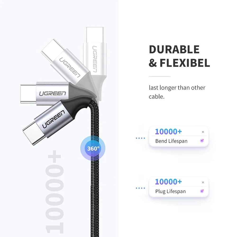 UGREEN 0.5m for Huawei Matebook/MacBook/iPad Pro USB C to C 60W PD Fast Charging Data Cable - 4