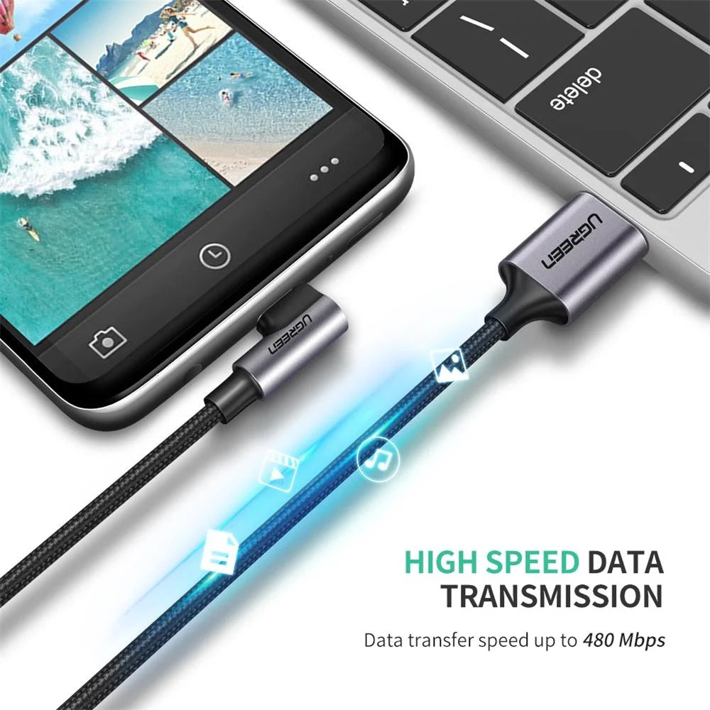 UGREEN 60782 1.5m Fast Charging 18W Right Angle Design Durable Nylon Braided USB 2.0 to Type-C Charging Cable - 4