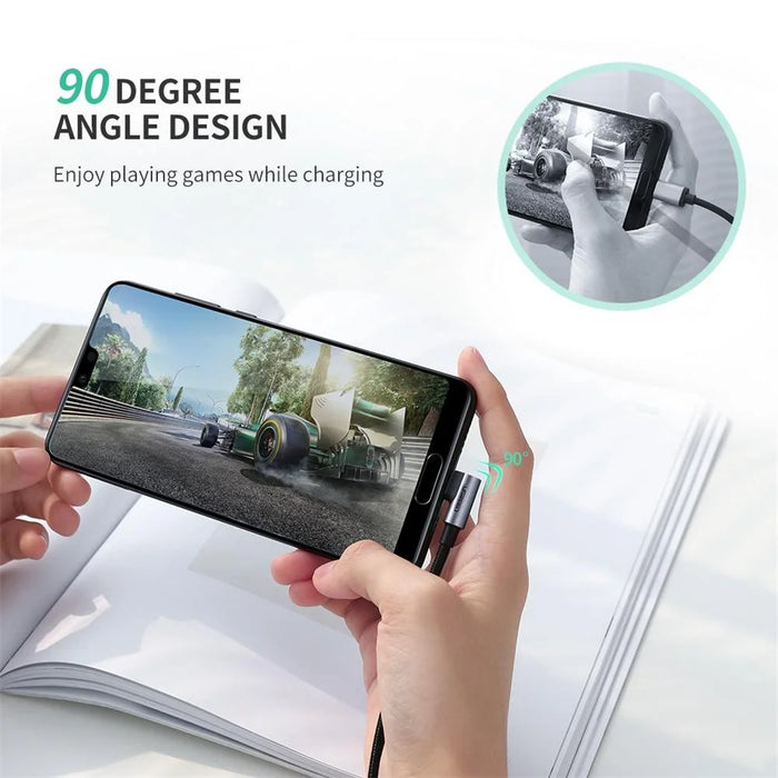 UGREEN 70255 3m Braided Extra Long Length Elbow Design USB 2.0 to Type-C Aluminum 18W Fast Charging Cable - 2