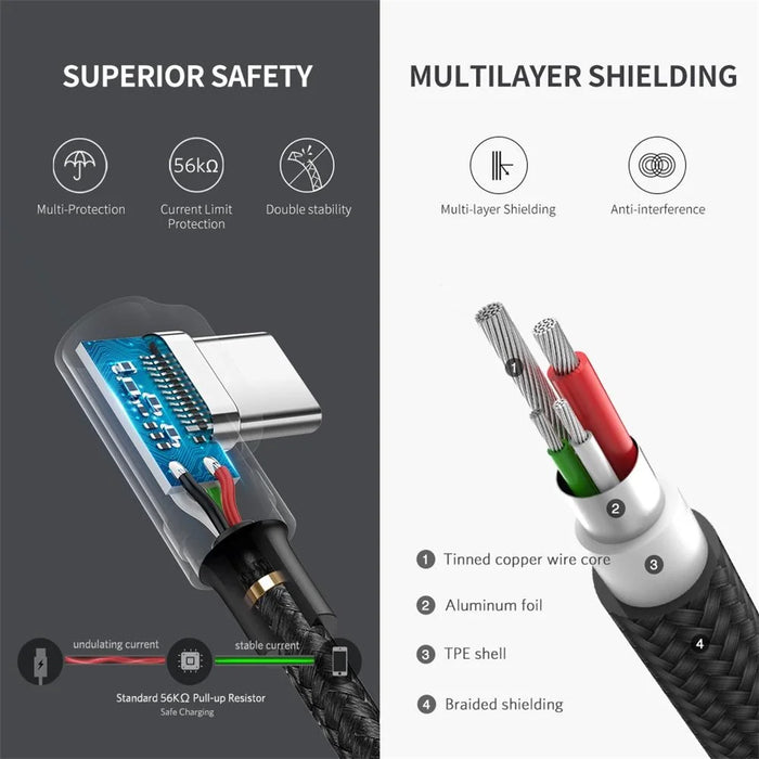 UGREEN 70255 3m Braided Extra Long Length Elbow Design USB 2.0 to Type-C Aluminum 18W Fast Charging Cable - 6