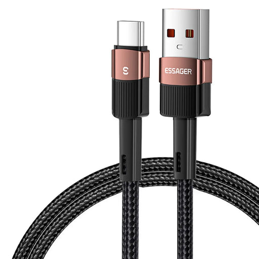 ESSAGER 2m Braided Design USB to Type C Cable 6A Fast Charging 480Mbps Transmission Wire for Tablet Laptop Smartphone - Brown - 1