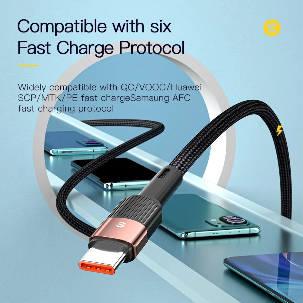 ESSAGER 2m Braided Design USB to Type C Cable 6A Fast Charging 480Mbps Transmission Wire for Tablet Laptop Smartphone - Brown - 3