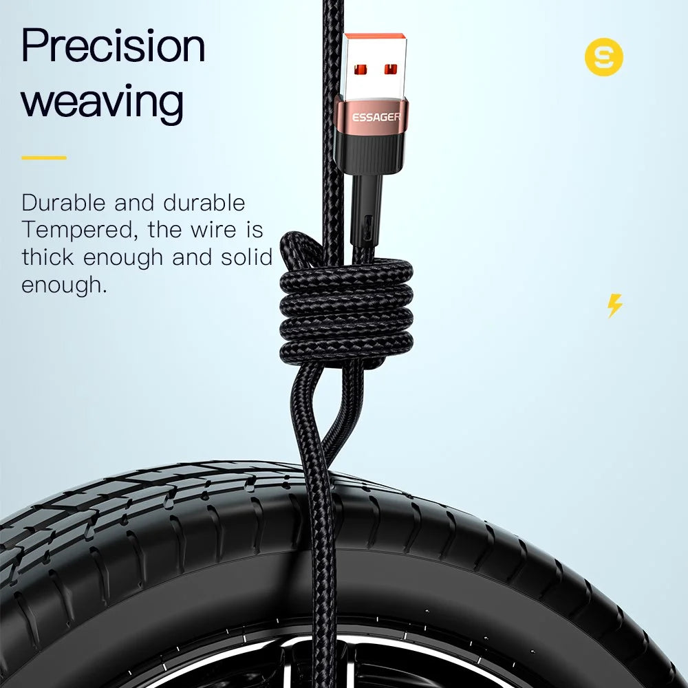 ESSAGER 2m Braided Design USB to Type C Cable 6A Fast Charging 480Mbps Transmission Wire for Tablet Laptop Smartphone - Brown - 5