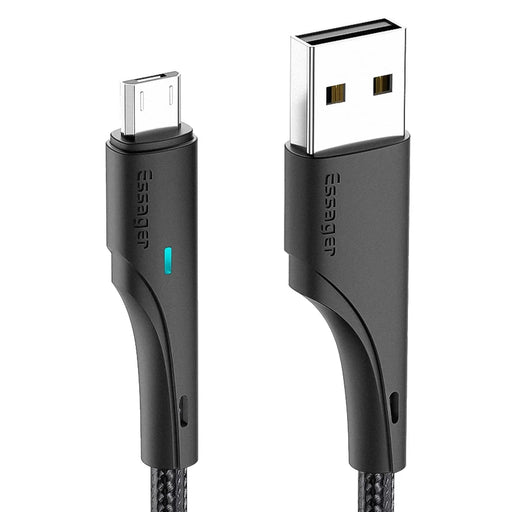 ESSAGER 2m Phone Charge Cable USB to Micro USB 2.4A Fast Charging 480Mbps Transfer Wire LED Light Design Cord - Black - 1