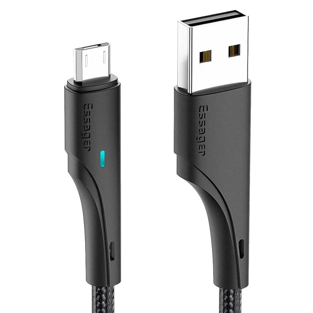 ESSAGER 1m USB to Micro USB Fast Charging Cable 480Mbps Transmission Cord with LED Light Indicator - Black - 1