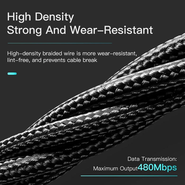 ESSAGER 1m USB to Micro USB Fast Charging Cable 480Mbps Transmission Cord with LED Light Indicator - Black - 7