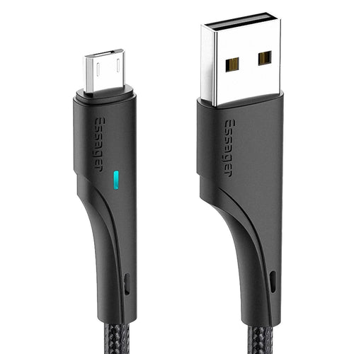 ESSAGER 0.25m USB to Micro USB 2.4A Fast Charging Cable Braided Design 480Mbps Transmission Cord - Black - 1