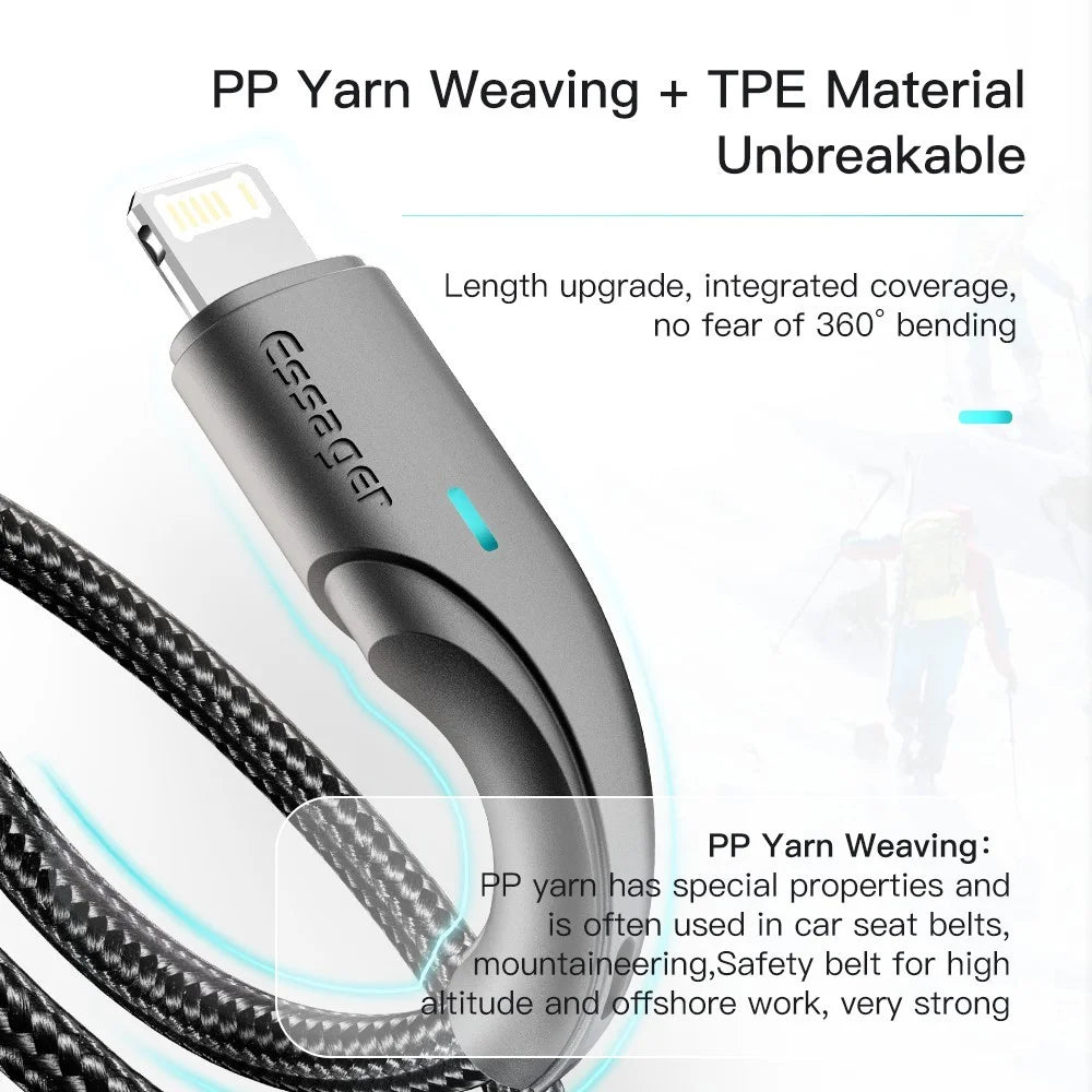 ESSAGER 0.25m USB to iP 2.4A Fast Charging Phone Charge Cable 480Mbps Transfer Wire for Lightning Devices - Black - 2