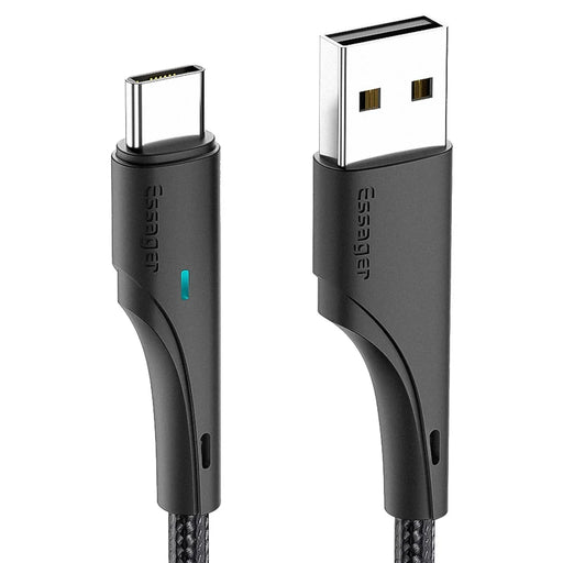 ESSAGER 2m LED Light USB to Type C Cable 3A Fast Charging 480Mbps Transmission Cord - Black - 1