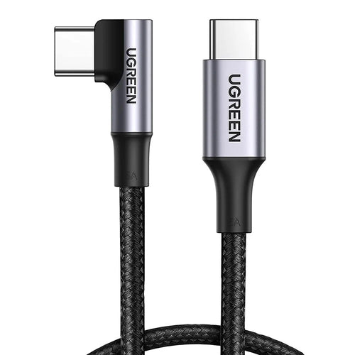 UGREEN 70643 for iPhone 15 Series 1m 100W PD Fast Charging Cord Braided USB C Data Cable Type-C Male to Type-C Male 90 Degree Elbow Cable - 1