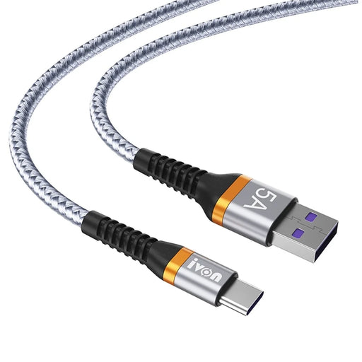 IVON CA79 for iPhone 15 Series 5A Fast Charging Type-C Cable Aluminum Alloy Shell Nylon Woven Data Cord, 1m - Grey - 1