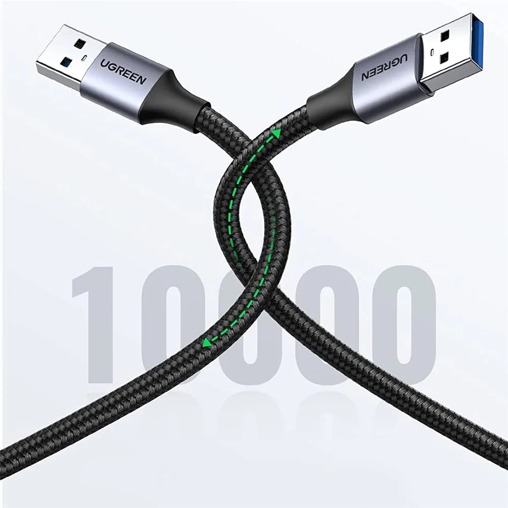 UGREEN For Hard Disk Driver TV USB Hub Camera USB 3.0 Male to Male Braided Data Cable, 2m - 4