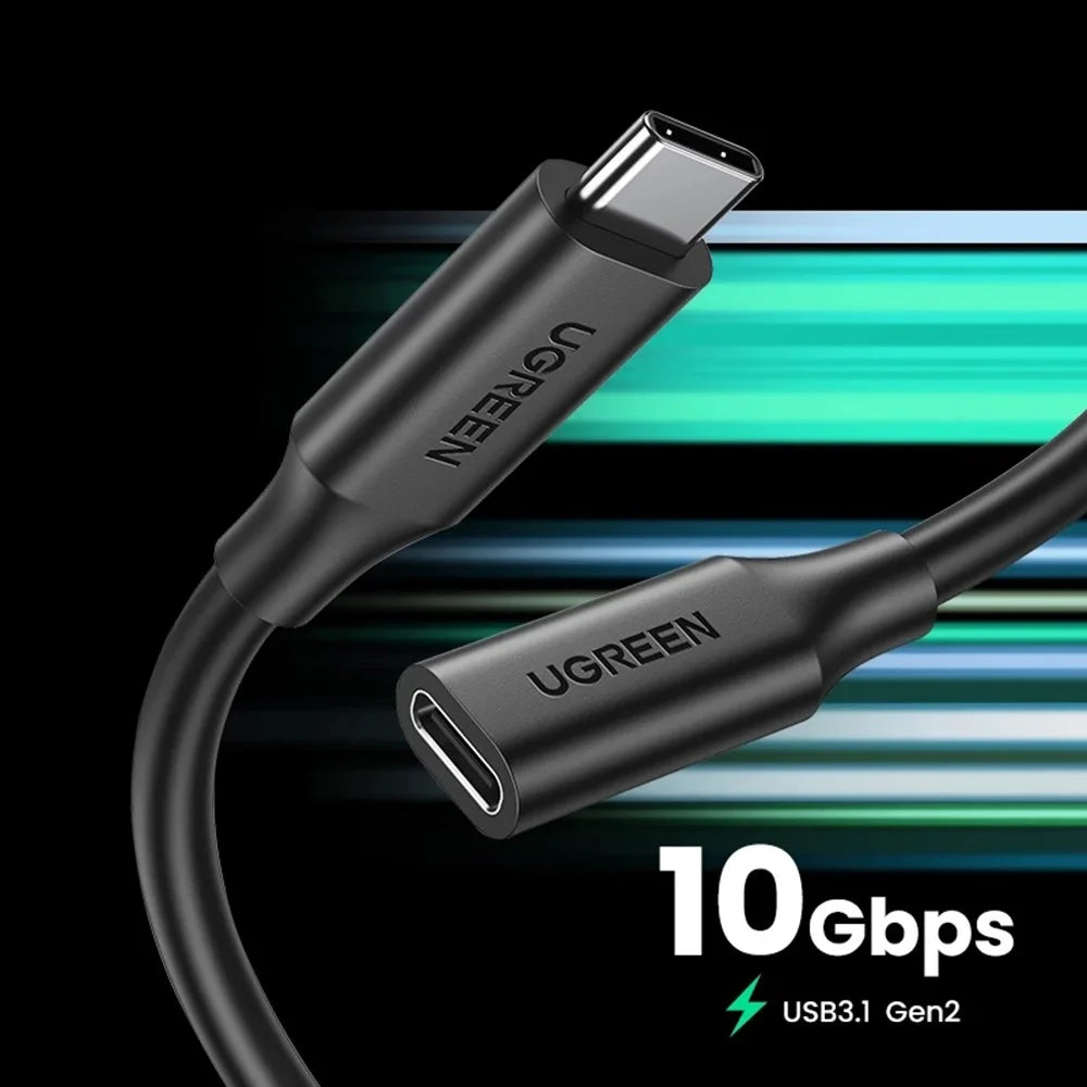 UGREEN 10387 1m USB-C 3.1 Extension Cord PD 100W 4K 60Hz Gen 2 10Gbps Male to Female USB Extension Charging Sync Cable - 6