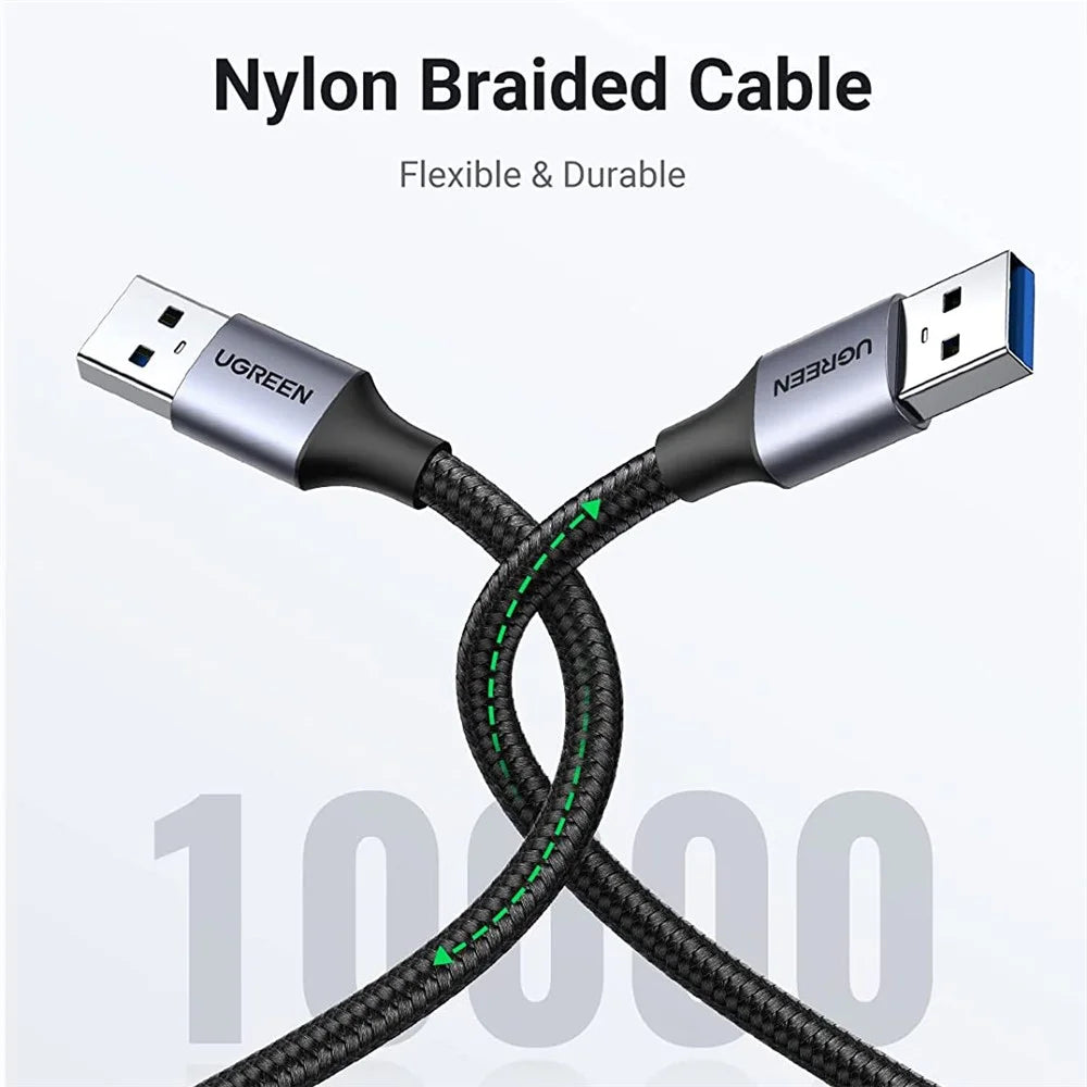UGREEN 80789 USB 3.0 Male to Male Braided Cable 0.5m Fast Speed Data Transmission Cord for Laptop/Flash Drive/Computer - 3