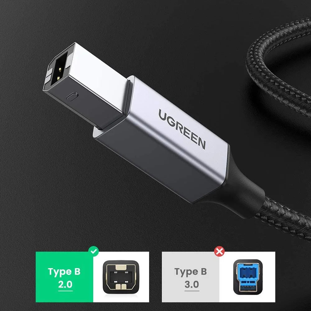 UGREEN 3m For HP Epson Canon Brother USB A to USB B Male Printer Cable Nylon Braided Cord - 3