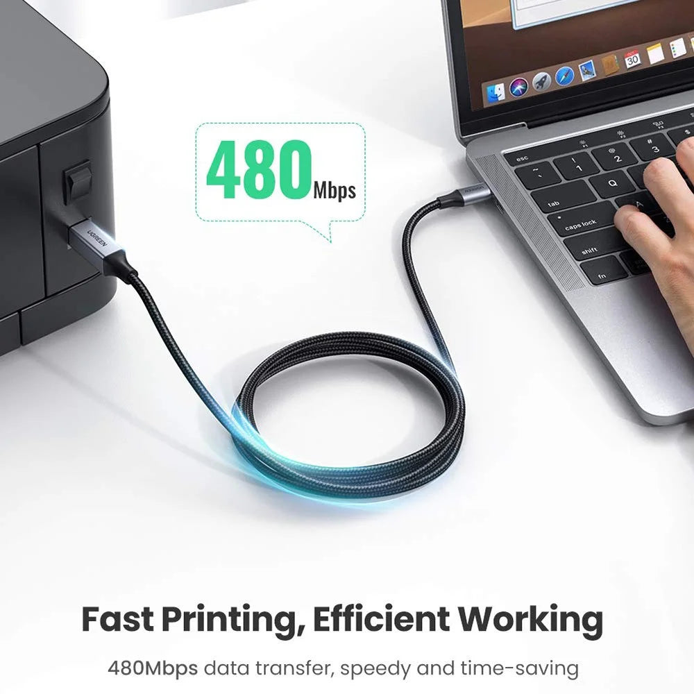 UGREEN 1.5m USB C to USB B 2.0 Nylon Braided Cable for MacBook Pro Epson HP Canon Samsung Printer - 3