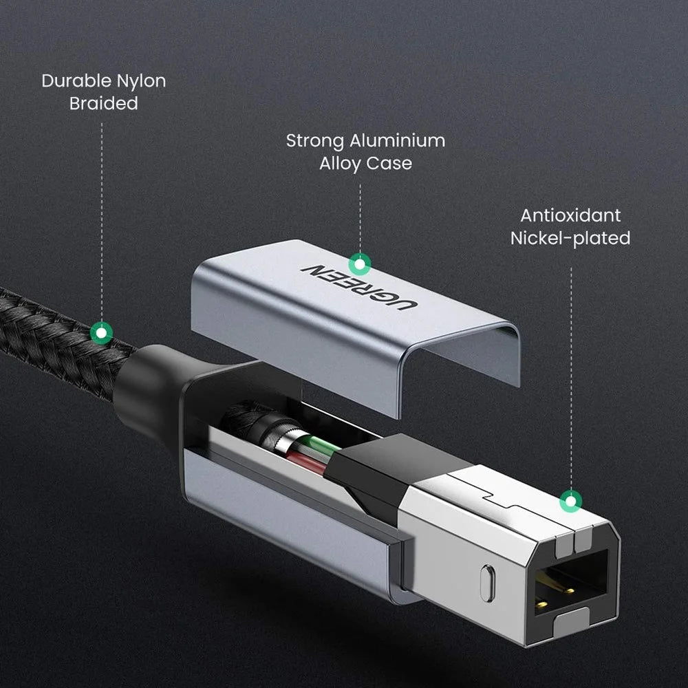 UGREEN 1.5m USB C to USB B 2.0 Nylon Braided Cable for MacBook Pro Epson HP Canon Samsung Printer - 7