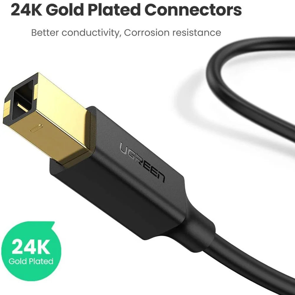 UGREEN 5m Type B Male to A Male Gold Plated Connector USB 2.0 Printer Cable for HP Canon Epson - 3