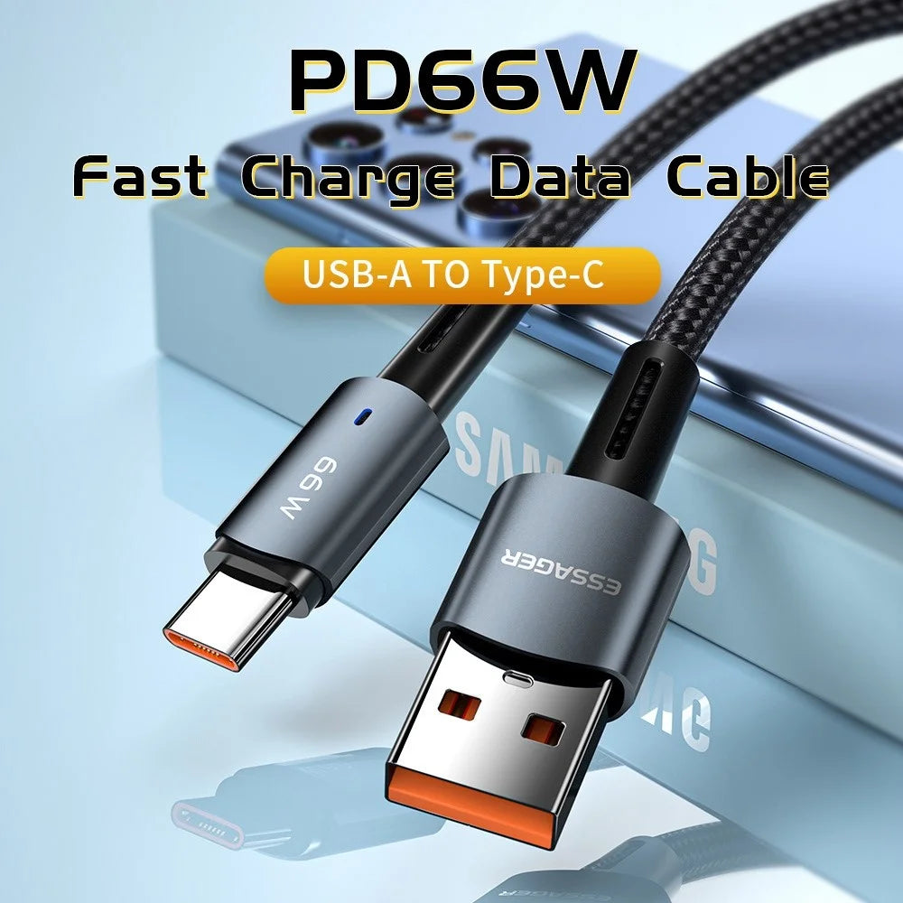 ESSAGER 0.5m Braided Design USB to Type C Cable 6A Fast Charging 480Mbps Transmission Wire for Tablet Laptop Smartphone - 2