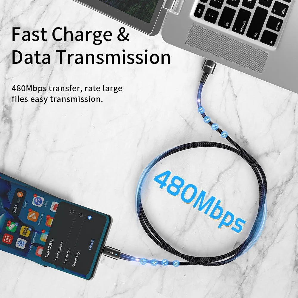 ESSAGER 0.5m Braided Design USB to Type C Cable 6A Fast Charging 480Mbps Transmission Wire for Tablet Laptop Smartphone - 4