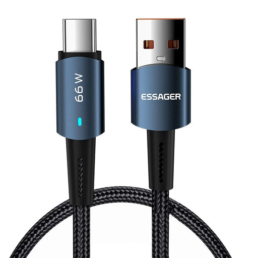 ESSAGER 1m Fast Charging Cable 6A Braided Design USB to Type C Cell Phone Cable 480Mbps Data Transmission Cord - Blue - 1